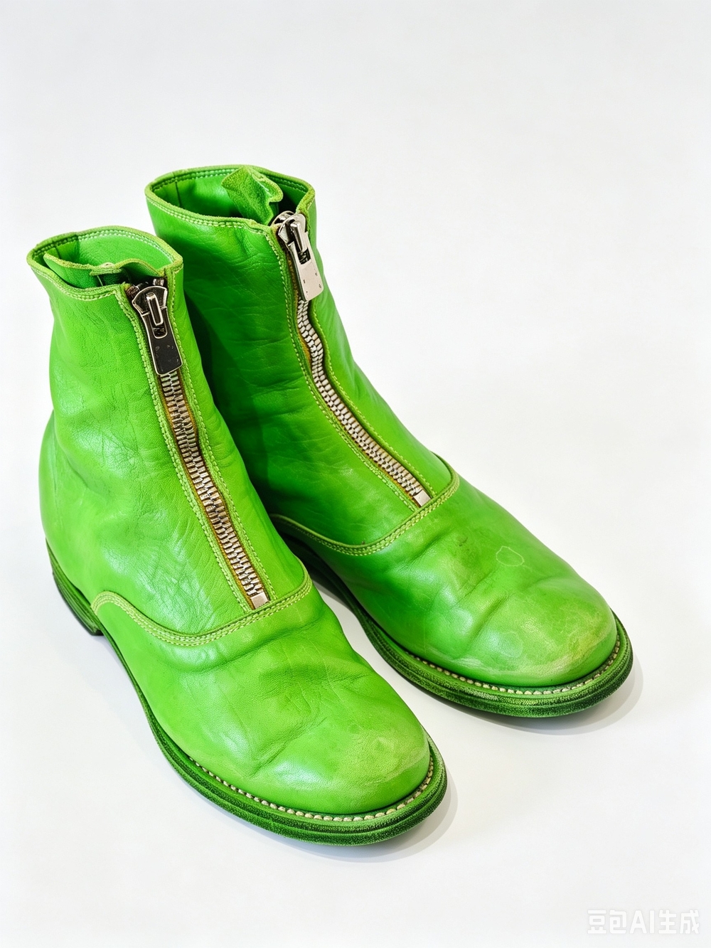 Guidi  Green Leather Zip-Front Ankle Boots